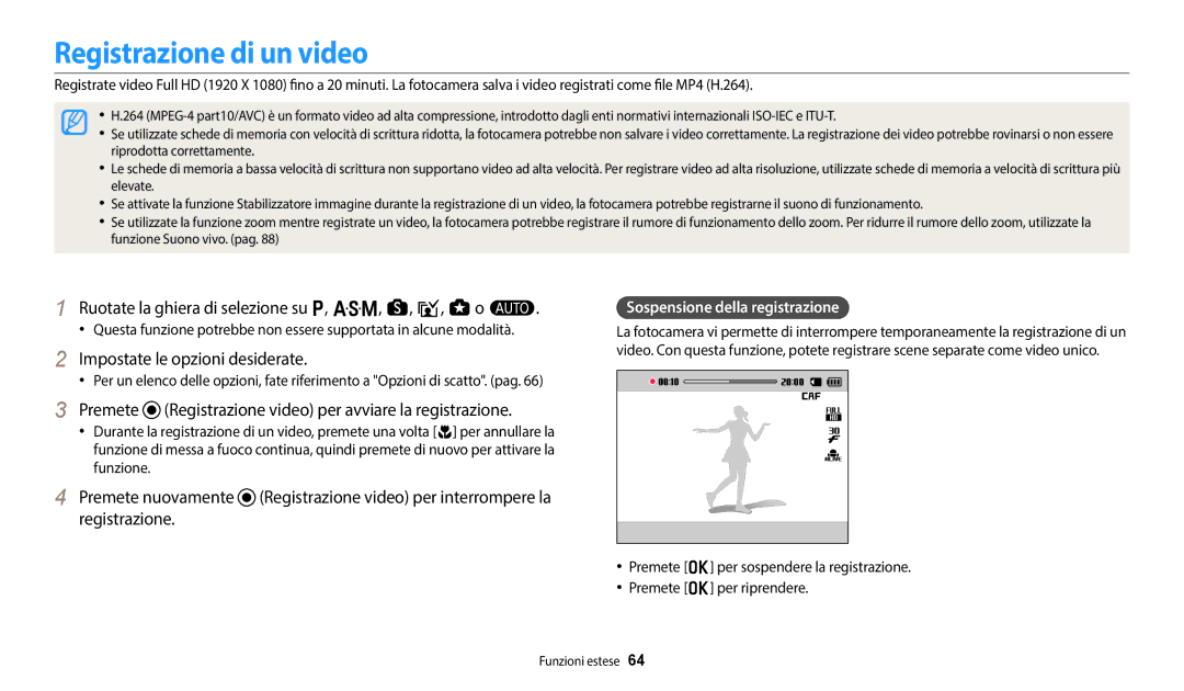 Samsung EC-WB350FBPBE1, EC-WB350FBPUE1 manual Registrazione di un video, Ruotate la ghiera di selezione su p, G, s, i, g o T 