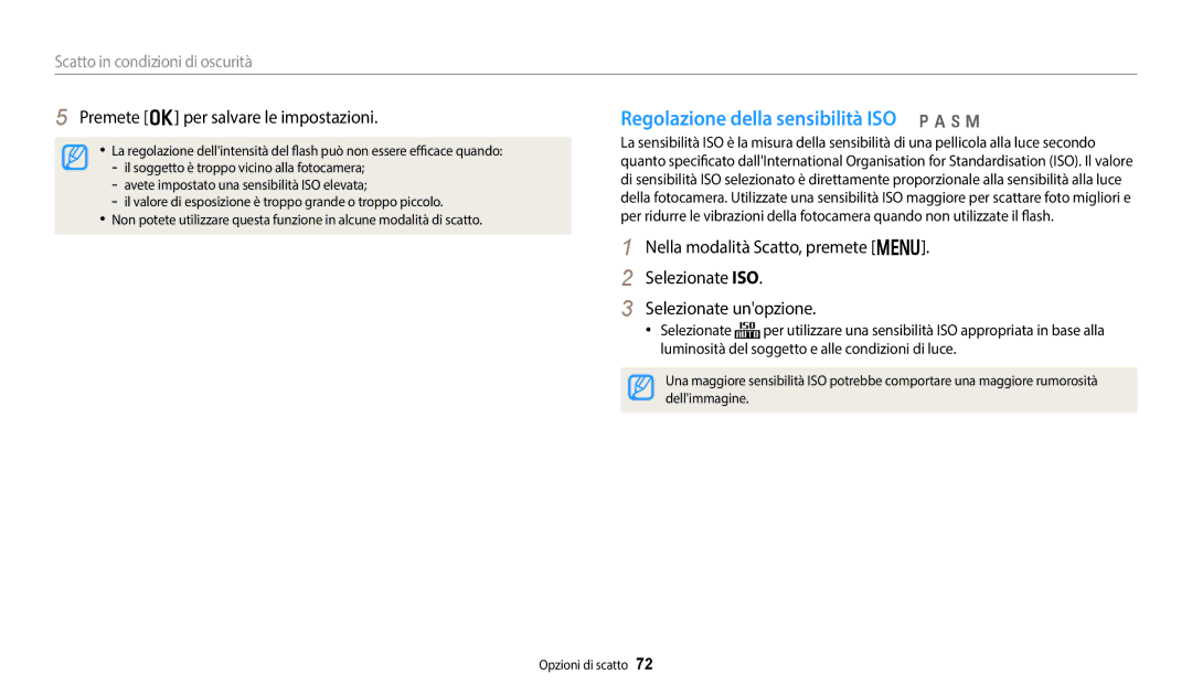 Samsung EC-WB350FBPNTR, EC-WB350FBPBE1 Regolazione della sensibilità ISO p a h M, Premete o per salvare le impostazioni 