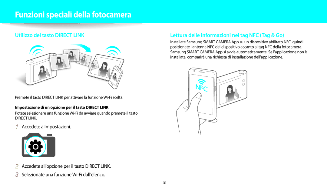 Samsung EC-WB350FBPWE1, EC-WB350FBPBE1 manual Accedete a Impostazioni, Impostazione di unopzione per il tasto Direct Link 