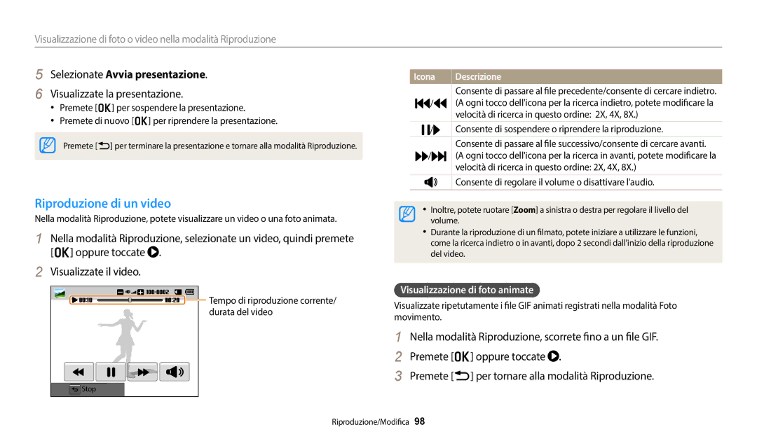 Samsung EC-WB350FBPWE1 manual Riproduzione di un video, Selezionate Avvia presentazione, Visualizzate la presentazione 