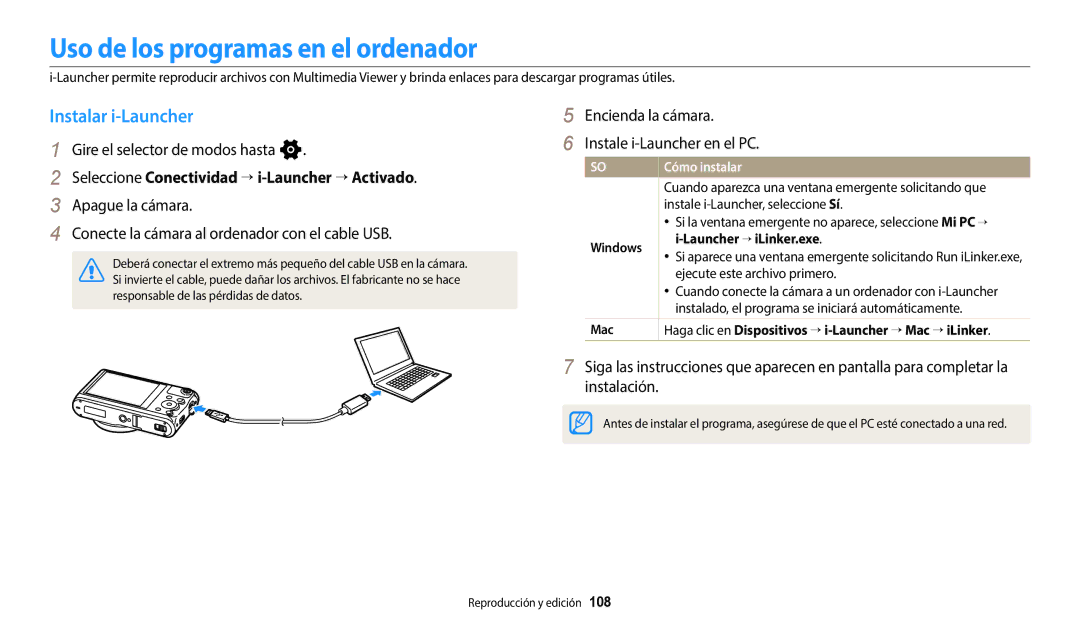 Samsung EC-WB350FBPNE1, EC-WB350FBPBE1 manual Uso de los programas en el ordenador, Instalar i-Launcher, Cómo instalar 