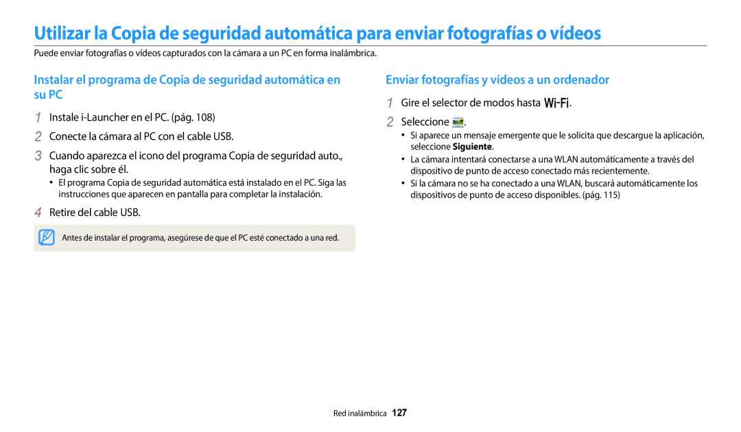 Samsung EC-WB350FBPBE1 manual Enviar fotografías y vídeos a un ordenador, Gire el selector de modos hasta w Seleccione 