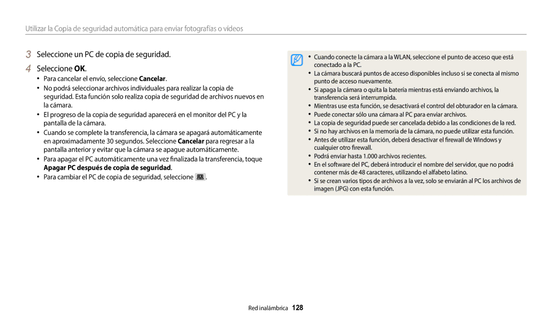 Samsung EC-WB50FZBPWE1, EC-WB350FBPBE1, EC-WB350FBPWE1, EC-WB352FBDBE1 Seleccione un PC de copia de seguridad Seleccione OK 