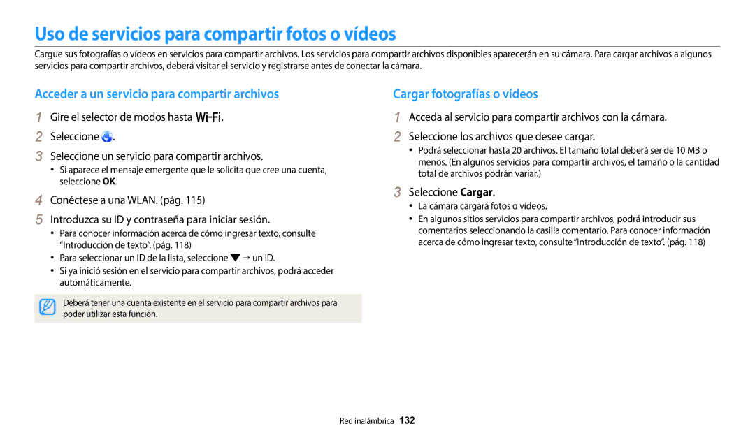 Samsung EC-WB350FBPNE1 manual Uso de servicios para compartir fotos o vídeos, Acceder a un servicio para compartir archivos 