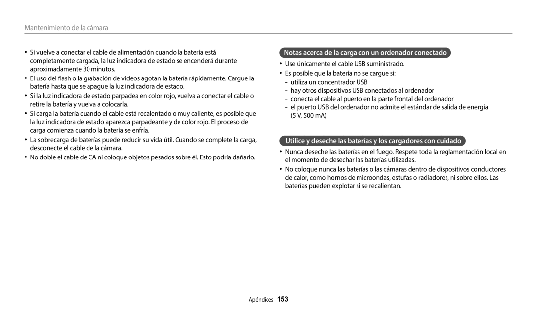 Samsung EC-WB350FBPWE1, EC-WB350FBPBE1, EC-WB50FZBPWE1, EC-WB352FBDBE1 Notas acerca de la carga con un ordenador conectado 