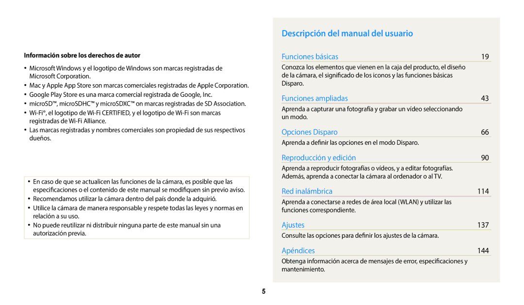 Samsung EC-WB352FBDWE1, EC-WB350FBPBE1 Descripción del manual del usuario, Información sobre los derechos de autor 