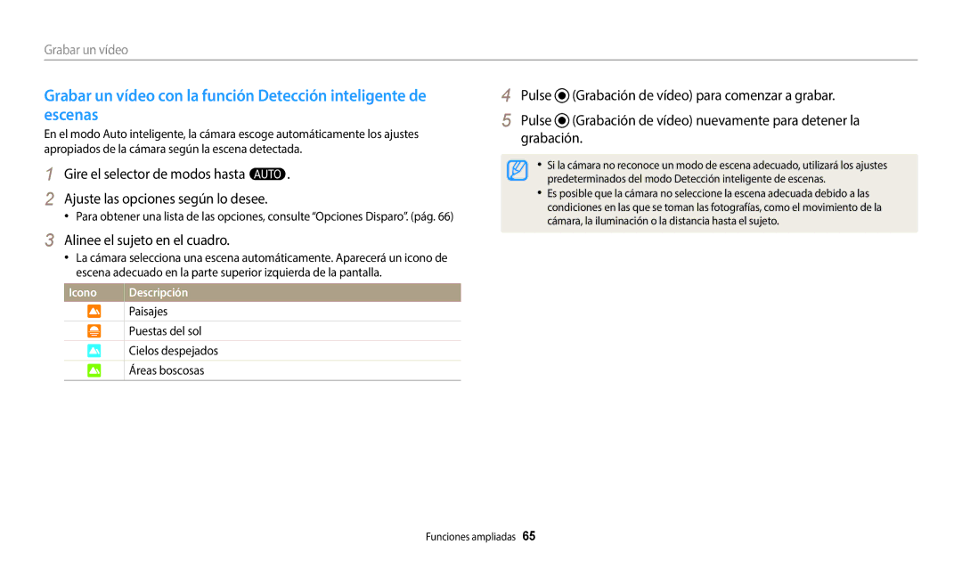 Samsung EC-WB350FBPWE1, EC-WB350FBPBE1, EC-WB50FZBPWE1, EC-WB352FBDBE1, EC-WB50FZBPBE1, EC-WB350FBPNE1 manual Grabar un vídeo 