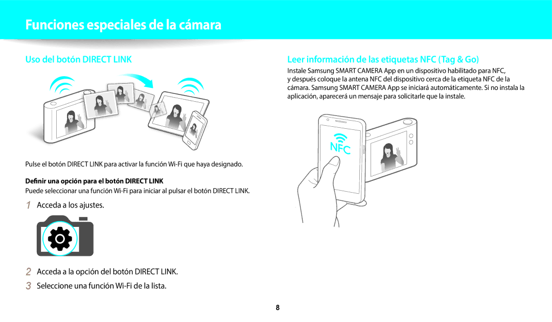 Samsung EC-WB50FZBPWE1, EC-WB350FBPBE1, EC-WB350FBPWE1 Acceda a los ajustes, Definir una opción para el botón Direct Link 