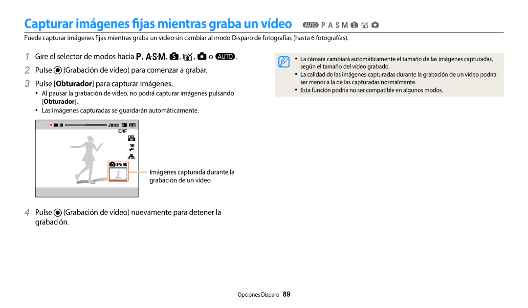 Samsung EC-WB350FBPWE1, EC-WB350FBPBE1, EC-WB50FZBPWE1, EC-WB352FBDBE1, EC-WB50FZBPBE1, EC-WB350FBPNE1 Grabación de un vídeo 