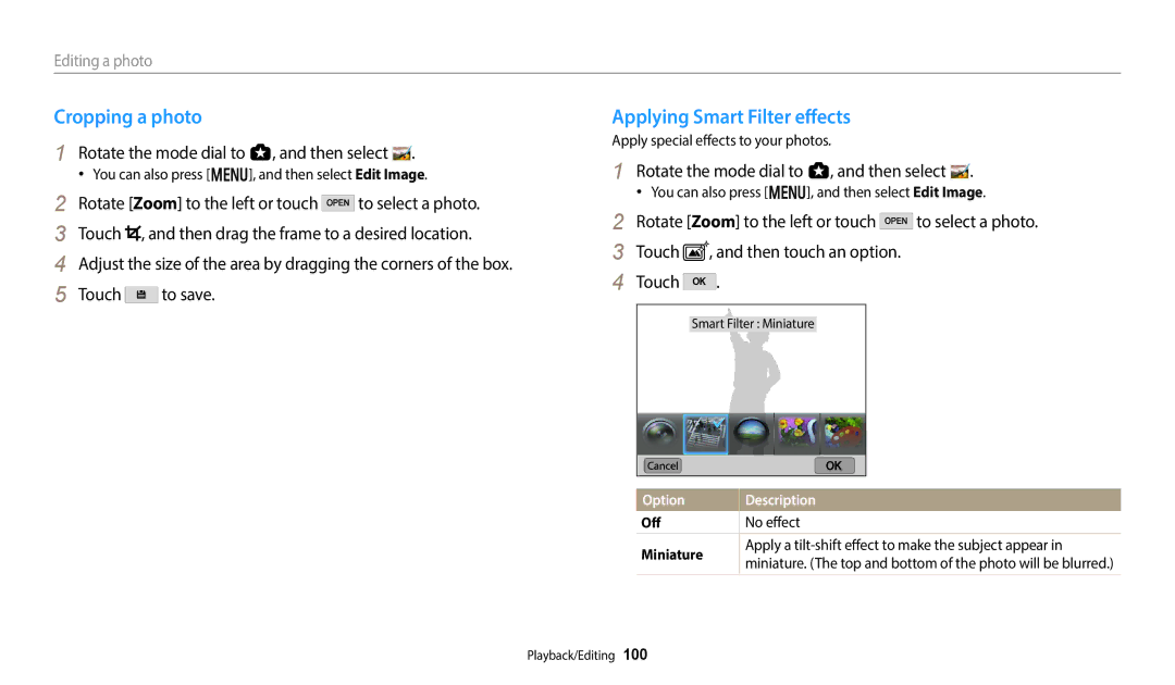 Samsung EC-WB350FBPRIL Cropping a photo, Applying Smart Filter effects, Apply special effects to your photos, No effect 