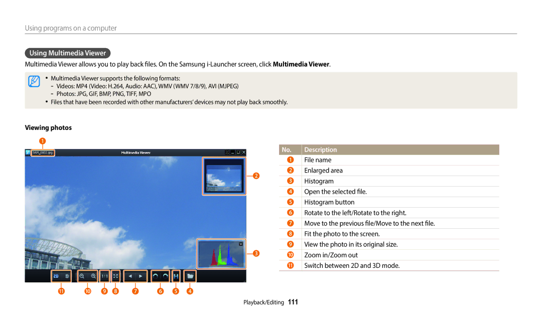 Samsung EC-WB50FZBPBFR, EC-WB350FBPBFR, EC-WB352FBDWFR, EC-WB352FBDBFR Using Multimedia Viewer, Viewing photos, File name 