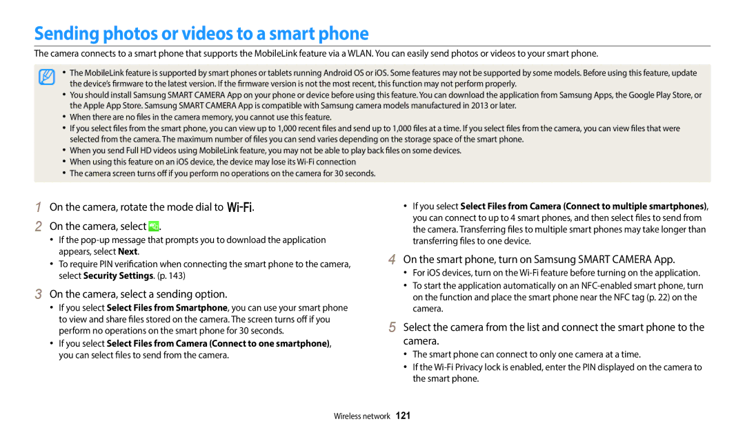 Samsung EC-WB352FBDBE1, EC-WB350FBPBFR Sending photos or videos to a smart phone, On the camera, select a sending option 