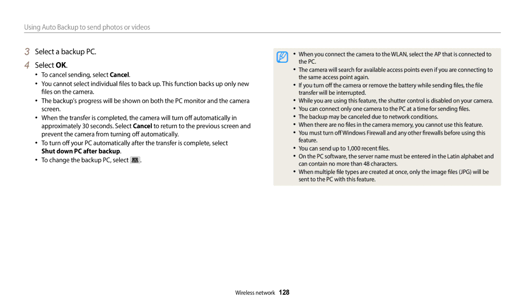 Samsung EC-WB350FBPBM3 manual Select a backup PC Select OK, ‡ The backup may be canceled due to network conditions 