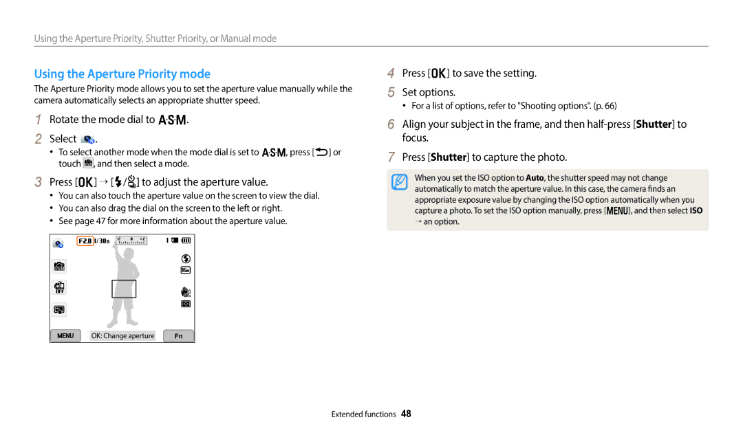 Samsung EC-WB50FZBDBM3, EC-WB350FBPBFR, EC-WB50FZBPBFR Using the Aperture Priority mode, Rotate the mode dial to G Select 