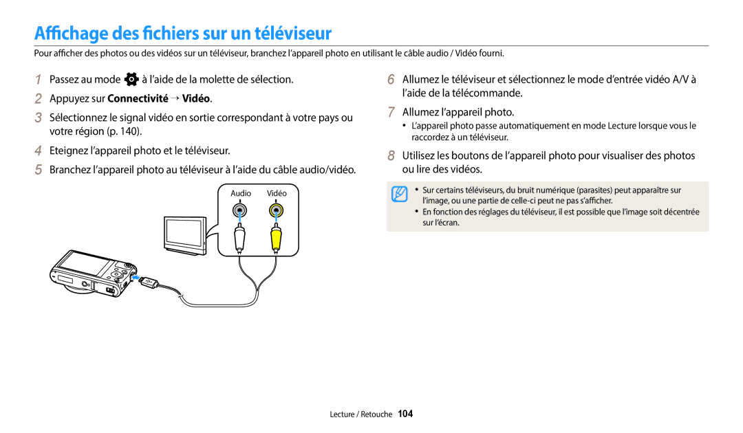 Samsung EC-WB352FBDBFR, EC-WB350FBPBFR manual Affichage des fichiers sur un téléviseur, Appuyez sur Connectivité → Vidéo 