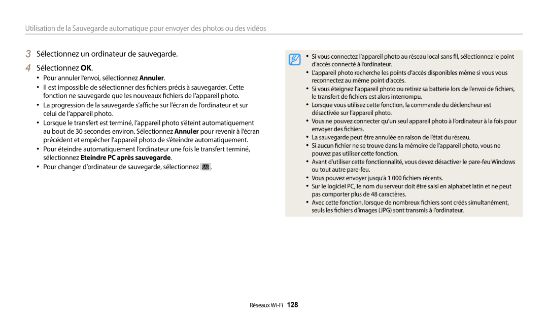 Samsung EC-WB352FBDBFR, EC-WB350FBPBFR, EC-WB50FZBPBFR manual Sélectionnez un ordinateur de sauvegarde Sélectionnez OK 