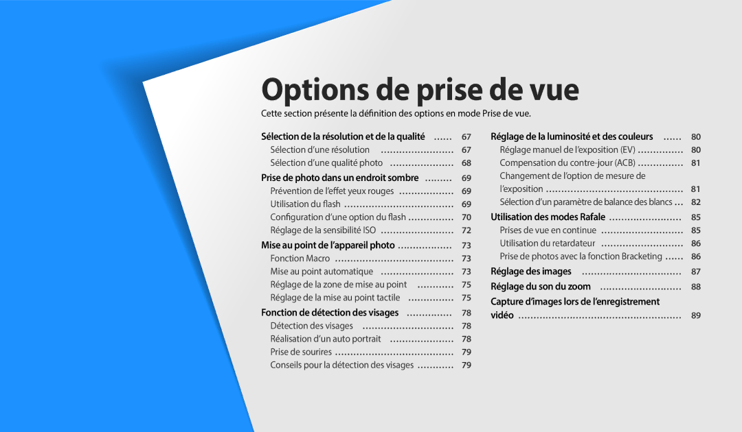 Samsung EC-WB50FZBPBFR manual Sélection de la résolution et de la qualité ……, Prise de photo dans un endroit sombre ……… 