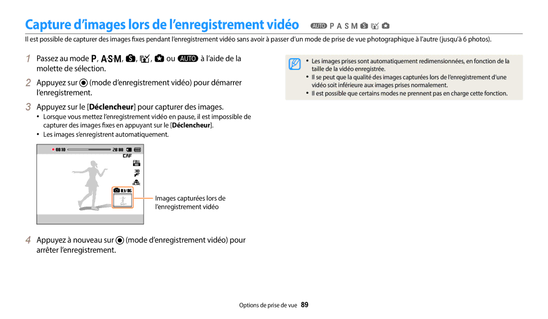 Samsung EC-WB350FBPBFR, EC-WB50FZBPBFR, EC-WB352FBDWFR, EC-WB352FBDBFR manual Les images s’enregistrent automatiquement 