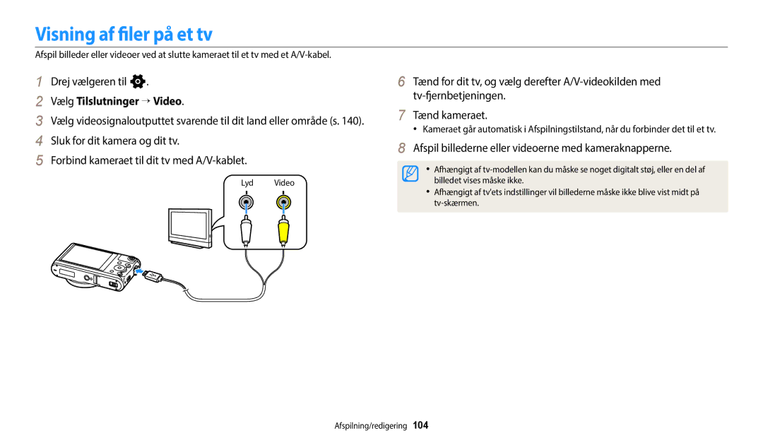 Samsung EC-WB350FBPBE2, EC-WB350FBPWE2, EC-WB50FZBPBE2, EC-WB350FBPRE2 Visning af filer på et tv, Vælg Tilslutninger → Video 