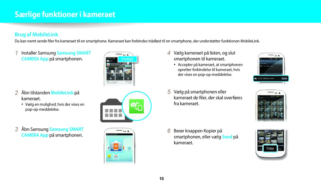 Samsung EC-WB50FZBPBE2 manual Åbn tilstanden MobileLink på kameraet, Vælg en mulighed, hvis der vises en pop-op-meddelelse 