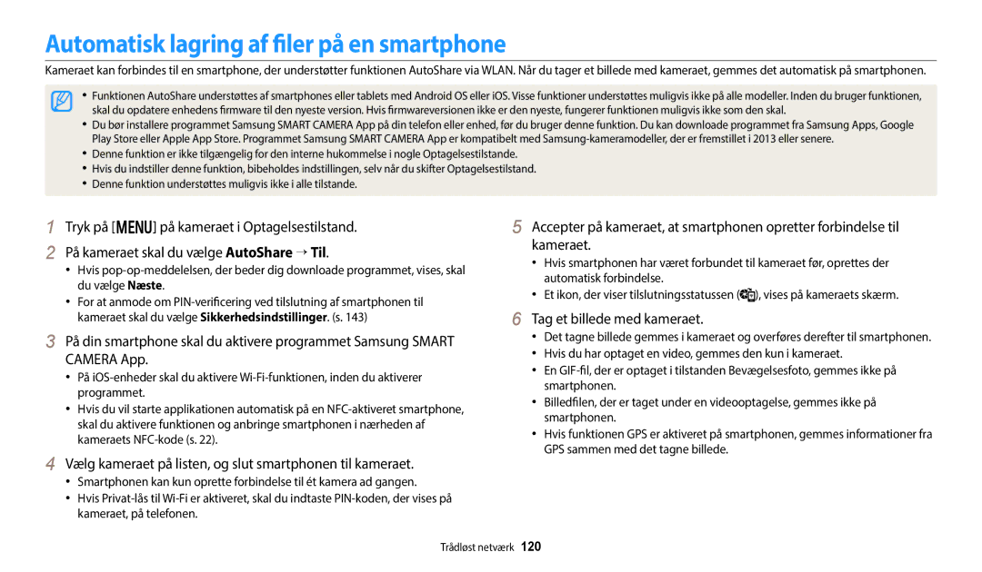 Samsung EC-WB50FZBPBE2, EC-WB350FBPWE2 manual Automatisk lagring af filer på en smartphone, Tag et billede med kameraet 