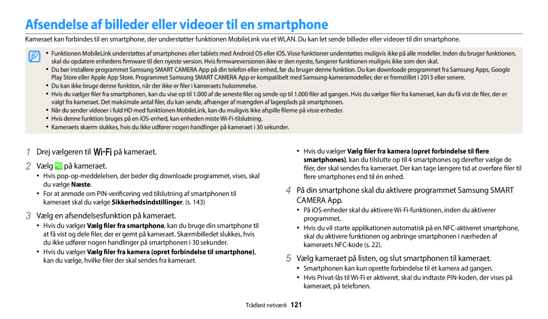 Samsung EC-WB350FBPRE2 Afsendelse af billeder eller videoer til en smartphone, Vælg en afsendelsesfunktion på kameraet 