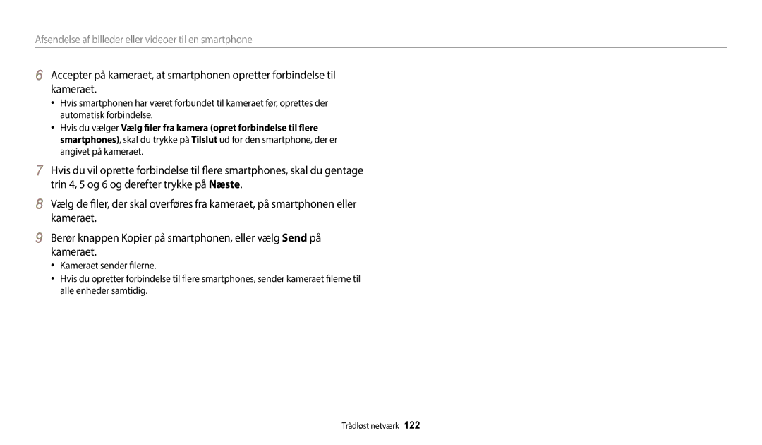 Samsung EC-WB350FBPNE2, EC-WB350FBPWE2, EC-WB50FZBPBE2 manual Afsendelse af billeder eller videoer til en smartphone 