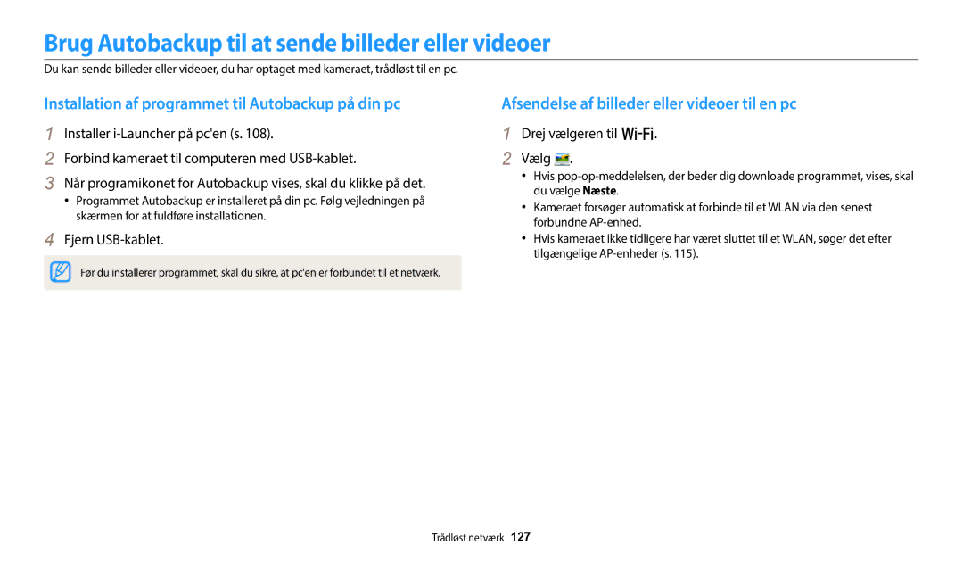 Samsung EC-WB352FBDBE2 Brug Autobackup til at sende billeder eller videoer, Afsendelse af billeder eller videoer til en pc 