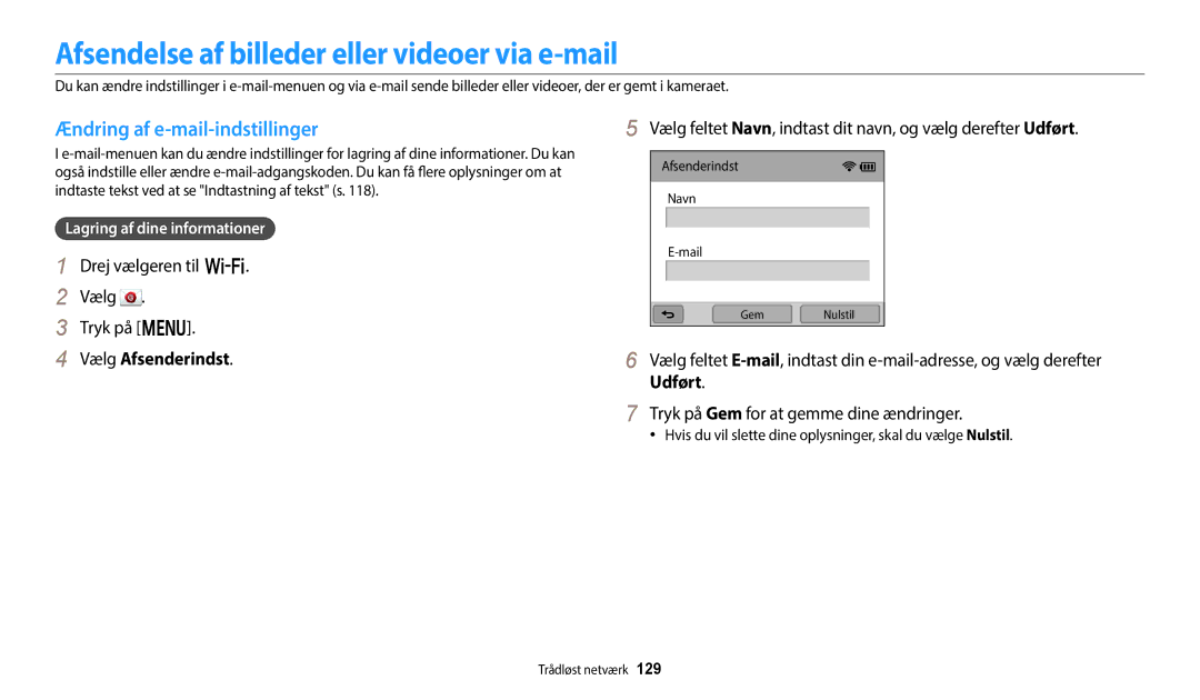 Samsung EC-WB350FBPWE2, EC-WB50FZBPBE2 Afsendelse af billeder eller videoer via e-mail, Ændring af e-mail-indstillinger 