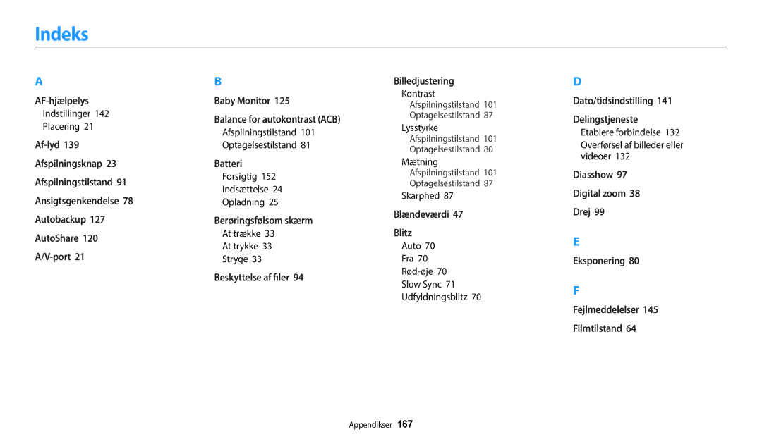 Samsung EC-WB352FBDBE2, EC-WB350FBPWE2, EC-WB50FZBPBE2, EC-WB350FBPRE2, EC-WB350FBPNE2, EC-WB352FBDWE2, EC-WB350FBPBE2 Indeks 