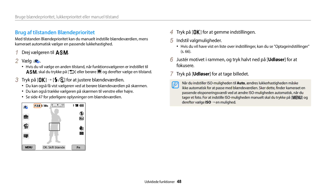 Samsung EC-WB50FZBPRE2, EC-WB350FBPWE2, EC-WB50FZBPBE2 manual Brug af tilstanden Blændeprioritet, Drej vælgeren til G Vælg 