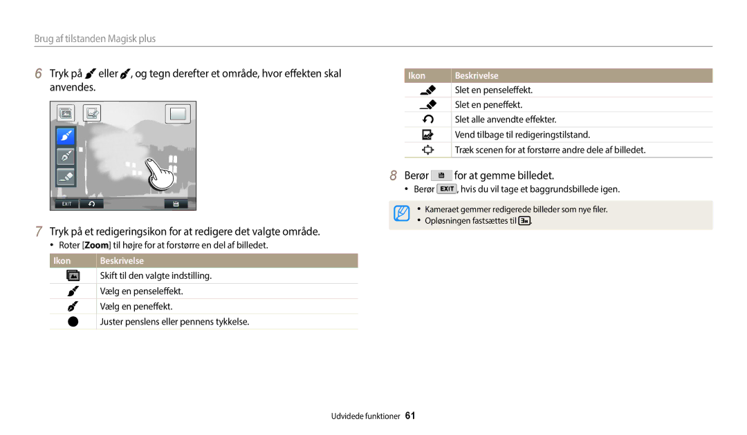 Samsung EC-WB350FBPRE2 manual Roter Zoom til højre for at forstørre en del af billedet, Skift til den valgte indstilling 