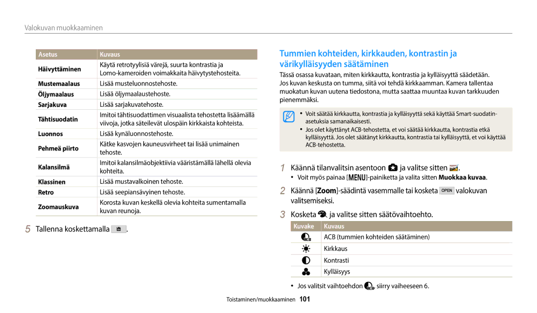 Samsung EC-WB350FBPRE2, EC-WB350FBPWE2 manual Luonnos Lisää kynäluonnostehoste Pehmeä piirto, Kohteita, Kuvan reunoja 