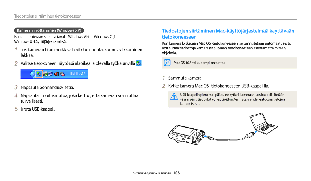 Samsung EC-WB350FBPUE2, EC-WB350FBPWE2, EC-WB50FZBPBE2, EC-WB350FBPRE2, EC-WB350FBPNE2 manual Kameran irrottaminen Windows XP 