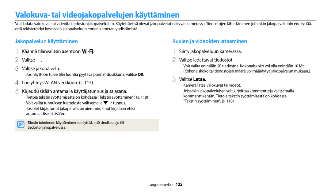 Samsung EC-WB350FBPNE2, EC-WB350FBPWE2 manual Valokuva- tai videojakopalvelujen käyttäminen, Jakopalvelun käyttäminen 