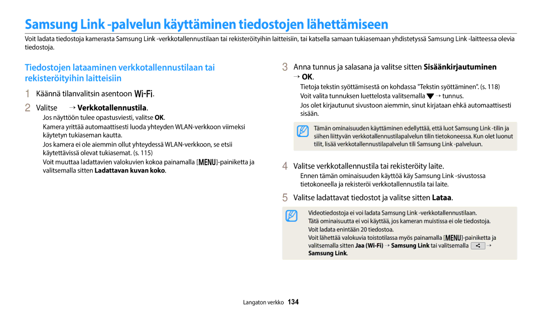 Samsung EC-WB350FBPBE2 manual Valitse → Verkkotallennustila, → Ok, Valitse verkkotallennustila tai rekisteröity laite 