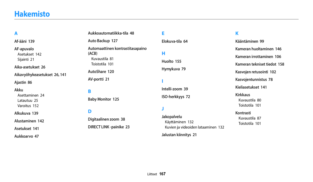 Samsung EC-WB352FBDBE2, EC-WB350FBPWE2 Hakemisto, Asetukset Sijainti, Asettaminen Latautuu Varoitus, Kuvaustila Toistotila 