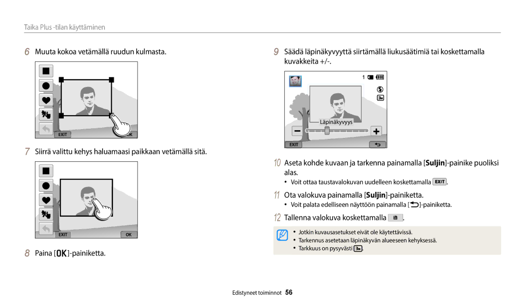 Samsung EC-WB350FBPUE2, EC-WB350FBPWE2, EC-WB50FZBPBE2, EC-WB350FBPRE2 Voit ottaa taustavalokuvan uudelleen koskettamalla 