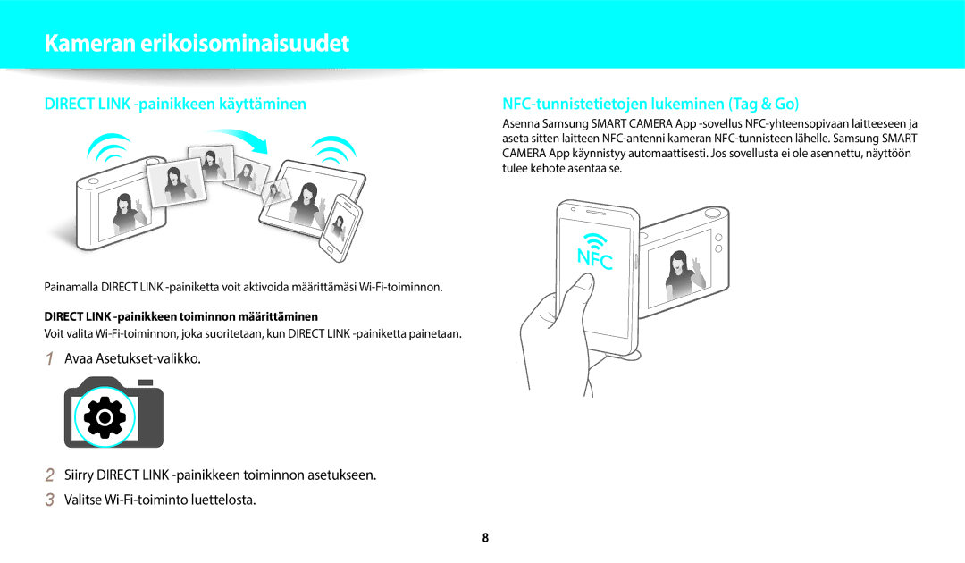 Samsung EC-WB50FZBPRE2, EC-WB350FBPWE2 manual Tulee kehote asentaa se, Direct Link -painikkeen toiminnon määrittäminen 