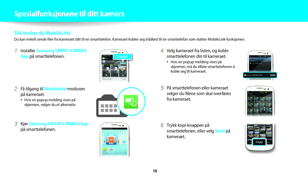 Samsung EC-WB50FZBPBE2, EC-WB350FBPWE2 manual Slik bruker du MobileLink, Få tilgang til MobileLink-modusen på kameraet 