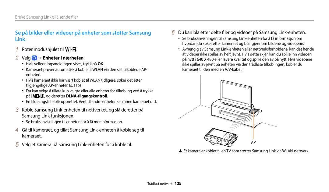 Samsung EC-WB50FZBPWE2, EC-WB350FBPWE2 manual Link, → Enheter i nærheten, Hvis veiledningsmeldingen vises, trykk på OK 