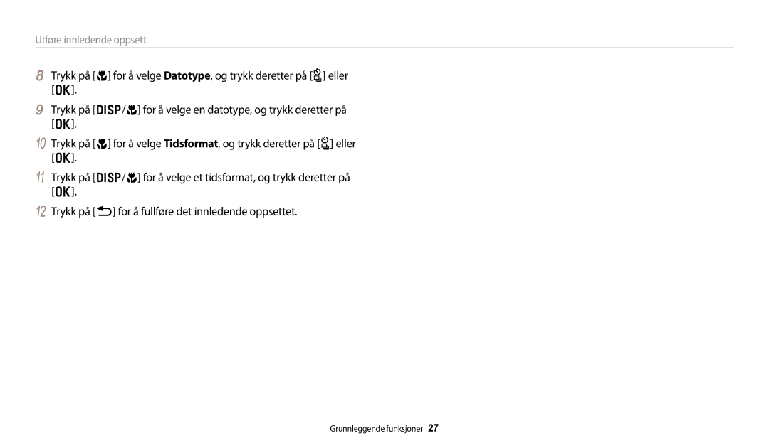 Samsung EC-WB352FBDBE2, EC-WB350FBPWE2, EC-WB50FZBPBE2, EC-WB350FBPRE2, EC-WB350FBPNE2 manual Utføre innledende oppsett 