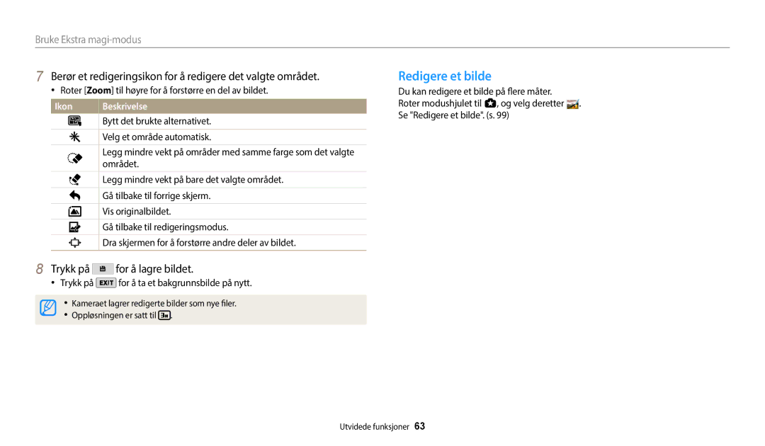 Samsung EC-WB352FBDWE2 Redigere et bilde, Velg et område automatisk, Området, Legg mindre vekt på bare det valgte området 