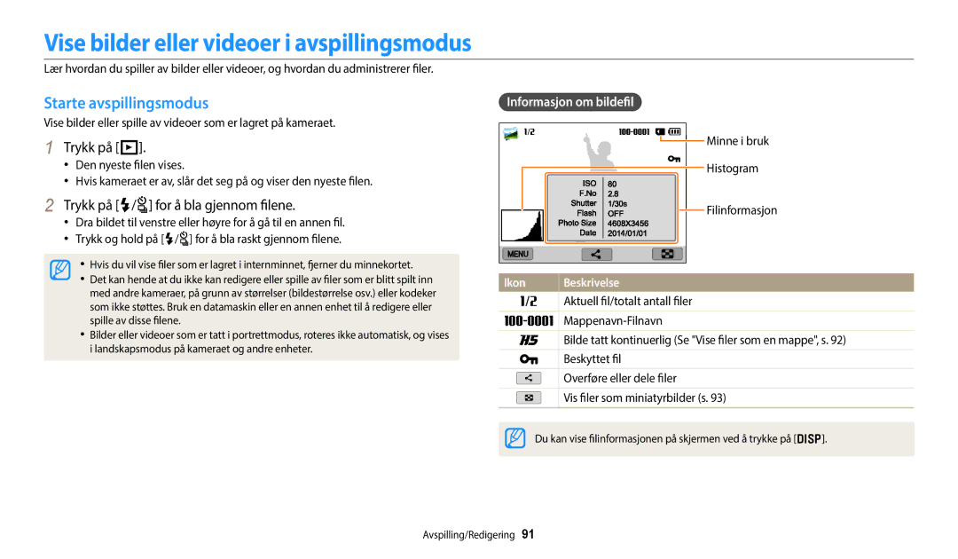 Samsung EC-WB350FBPRE2, EC-WB350FBPWE2 Vise bilder eller videoer i avspillingsmodus, Starte avspillingsmodus, Trykk på P 