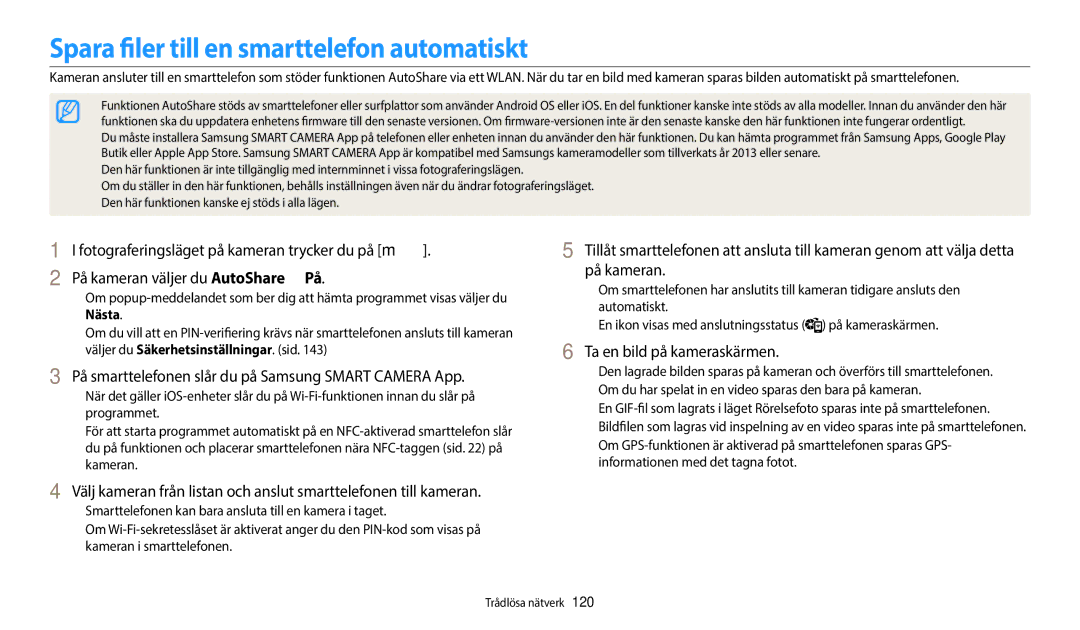 Samsung EC-WB50FZBPBE2 Spara filer till en smarttelefon automatiskt, På smarttelefonen slår du på Samsung Smart Camera App 