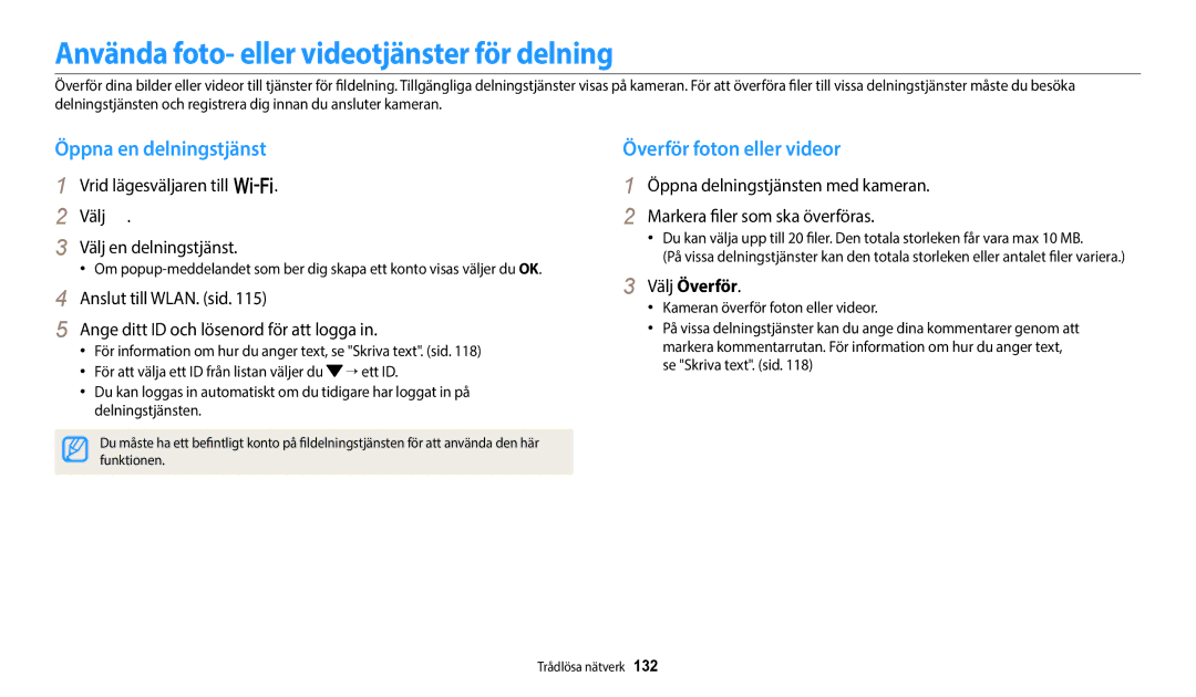 Samsung EC-WB350FBPNE2 Använda foto- eller videotjänster för delning, Öppna en delningstjänst, Överför foton eller videor 