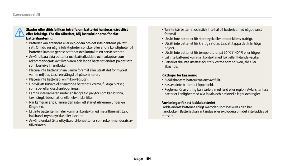 Samsung EC-WB350FBPBE2, EC-WB350FBPWE2, EC-WB50FZBPBE2 manual Riktlinjer för kassering, Anvisningar för att ladda batteriet 