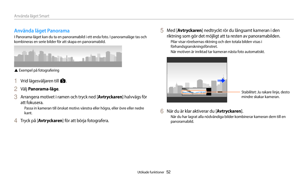 Samsung EC-WB350FBPNE2, EC-WB350FBPWE2 manual Använda läget Panorama, Vrid lägesväljaren till s, Välj Panorama-läge 