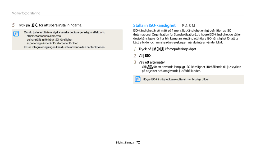 Samsung EC-WB350FBPNE2, EC-WB350FBPWE2 manual Ställa in ISO-känslighet p a h M, Tryck på o för att spara inställningarna 