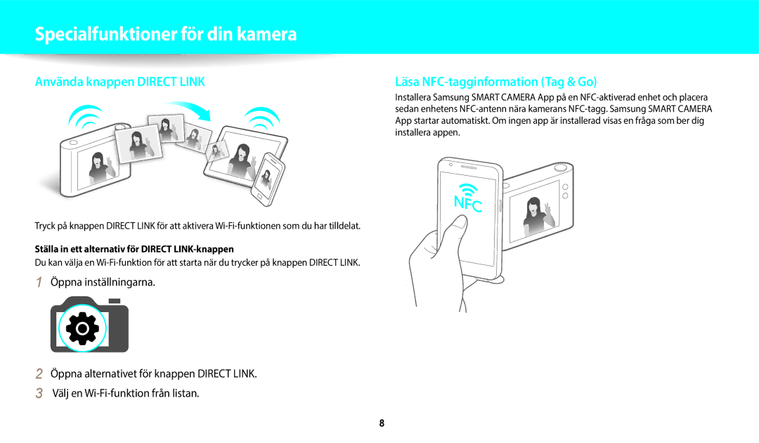 Samsung EC-WB50FZBPRE2, EC-WB350FBPWE2 manual Öppna inställningarna, Ställa in ett alternativ för Direct LINK-knappen 